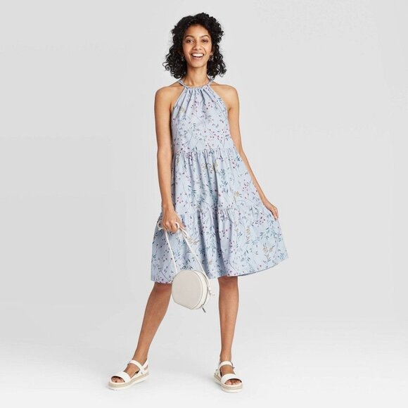Dresses & Skirts - Women's Floral Print Sleeveless Tiered Dress - a New Day Blue XS